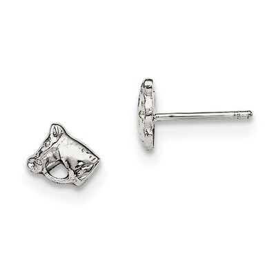 Child&#39;S Polished Horse Head Post Earrings Sterling Silver Rhodium-plated QE11253, MPN: QE11253, 191…