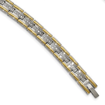 Yellow IP CZ 8.50 Inch Link Bracelet Stainless Steel Polished SRB2010-8.5 by Chisel, MPN: SRB2010-8…