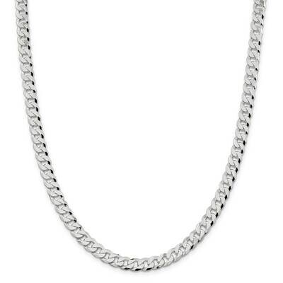 7mm Beveled Curb Chain 28 Inch Sterling Silver QFB180-28, MPN: QFB180-28,