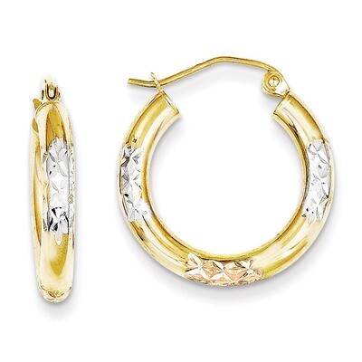 White &amp; Rose Rhodium Diamond-cut 3x20mm Hoop Earrings 10k Gold 10TC334, MPN: 10TC334, 883957500430