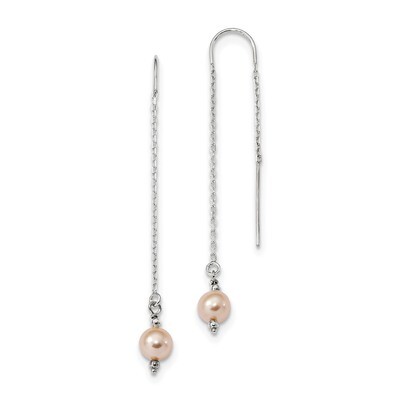 6-7mm Pink Cultured Freshwater Pearl Threaded Earrings Sterling Silver Rhodium-plated QE13094, MPN:…