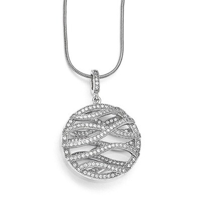 Fancy Round Necklace Sterling Silver &amp; Cubic Zirconia Polished QMP127-18, MPN: QMP127-18, 883957043…
