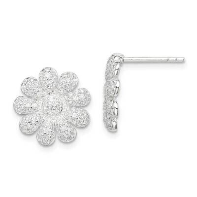 Flower Post Earrings Sterling Silver CZ Diamond QE14609, MPN: QE14609, 886774022949