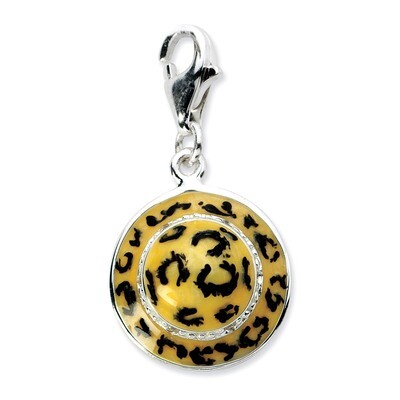 Enamel Leopard Hat Charm Sterling Silver Click-on Synthetic Diamond QCC575 by Amore La Vita, MPN: Q…