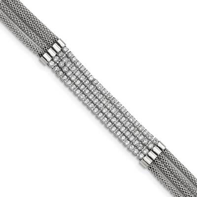 Cz Multi Strand 2.75 Inch Extender 11.75 Inch Choker Necklace Stainless Steel Polished SRN2922-11.7…