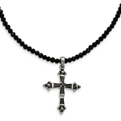Resin and Glass Beads &amp; CZ Cross Necklace Stainless Steel SRN2206-18 by Chisel, MPN: SRN2206-18, 19…