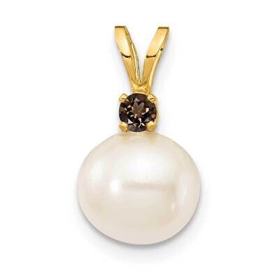 Smoky Quartz 8-8.5mm White Round Freshwater Cultured Pearl Pendant 14k Gold XF742_SQ, MPN: XF742_SQ…