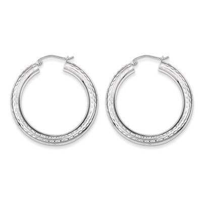 4.00mm Diamond-cut Hoop Earrings Sterling Silver Rhodium-plated QE3547, MPN: QE3547, 883957927312