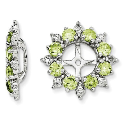 Diamond &amp; Peridot Earring Jacket Sterling Silver Rhodium QJ119AUG, MPN: QJ119AUG, 191101385735