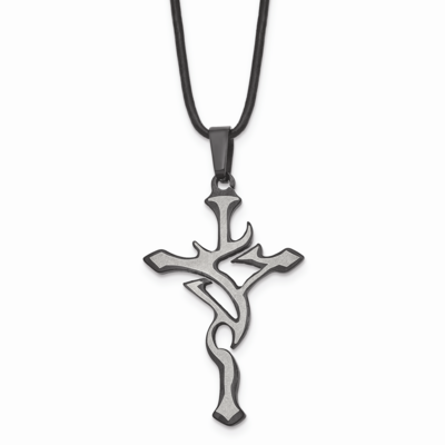 Black Plated and Grey Accent Cross Necklace Stainless Steel SRN114-18 by Chisel, MPN: SRN114-18, 88…