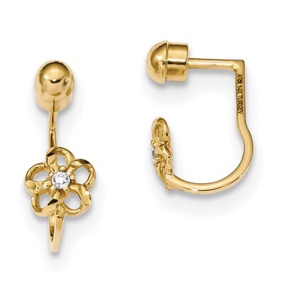 Diamond -cut Flower CZ Front &amp; Back Earrings 14k Gold Polished TL1106, MPN: TL1106, 191101146039