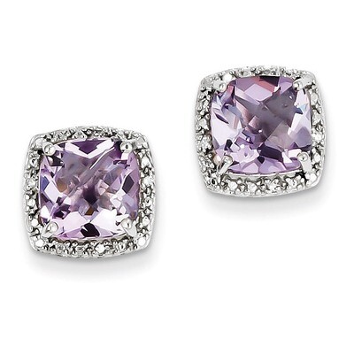Pink Quartz and Diamond Earrings Sterling Silver QE9850PQ, MPN: QE9850PQ, 886774670959