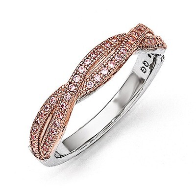 Polished Ring Sterling Silver Rose Gold-plated Cubic Zirconia QMP1079, MPN: QMP1079, 191101466267