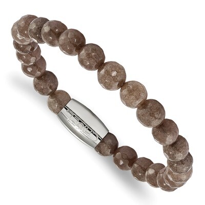 Brown Jade Bead Stretch Bracelet Stainless Steel Polished SRB2236 by Chisel, MPN: SRB2236, 19110131…
