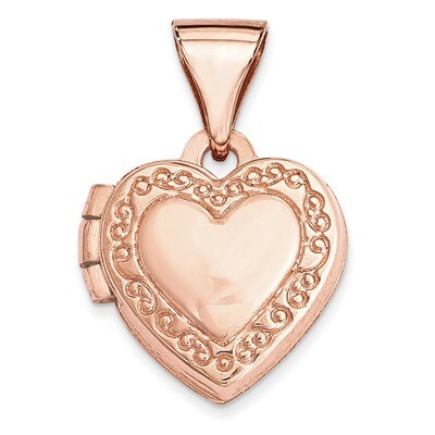 Polished 10Mm Heart-Shaped Scrolled Locket 14k Rose Gold XL656, MPN: XL656, 883957144504