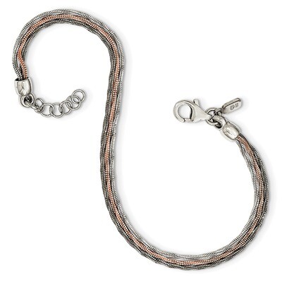 Rose-Tone &amp; Rhodium-Plated with 0.75 Inch Extender Bracelet Sterling Silver QG3807-7.5