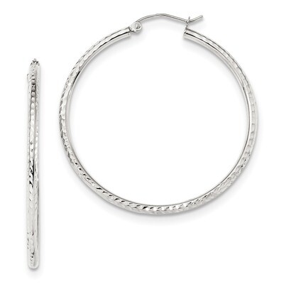 Diamond -cut 2mm Round Tube Hoop Earrings 10k White Gold 10TC396W, MPN: 10TC396W, 191101344275