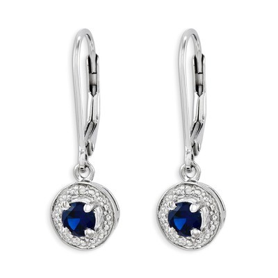 September Created Sapphire Earrings Sterling Silver Diamond QBE11SEP, MPN: QBE11SEP, 883957431321