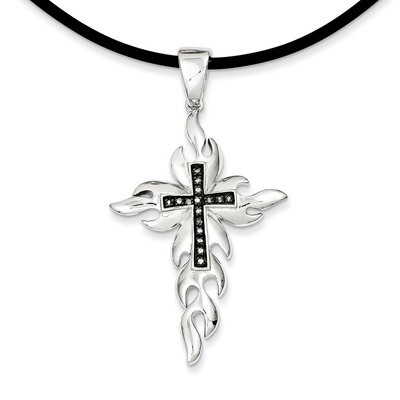 Diamond Flaming Black Rhodium-plated Cross Pendant Sterling Silver QP3854, MPN: QP3854, 886774563794