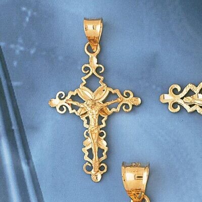 Dazzlers Jewelry Jesus Christ on Cross Pendant Necklace Charm Bracelet in Yellow, White or Rose Gol…