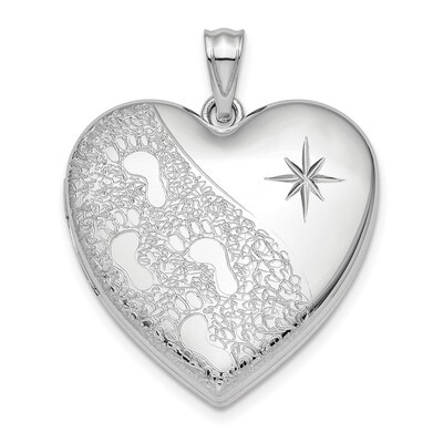 24mm Diamond-cut Footprints Ash Holder Heart Locket Sterling Silver Rhodium-plated QLS874, MPN: QLS…