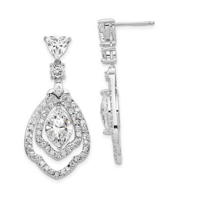 Fancy CZ Diamond Post Dangle Earrings Sterling Silver Rhodium Plated QCM1400, MPN: QCM1400, 8839579…