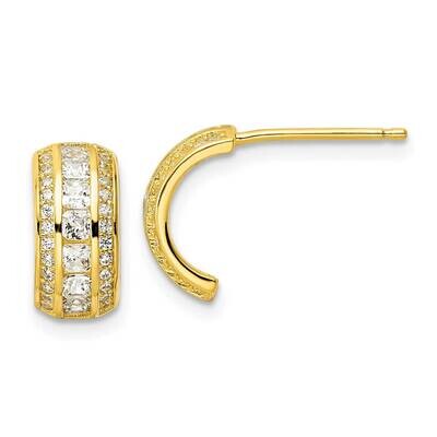 Gold-Tone CZ Diamond J Hoop Post Earrings Sterling Silver Polished QE16267, MPN: QE16267, 196904169…