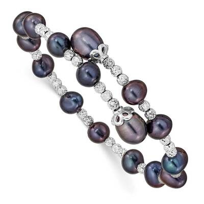 6-7mm and 8mm Black Freshwater Cultured Pearl Coil Bangle Sterling Silver QG5104, MPN: QG5104, 8839…