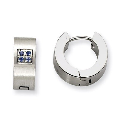 Blue Synthetic Diamond Brushed &amp; Polished Hinged Hoop Earrings - Stainless Steel SRE361 by Chisel, …