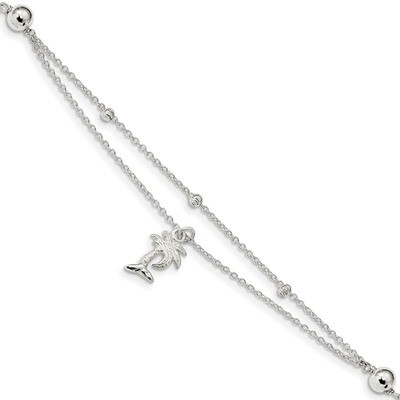 2-Strand Palm Tree with 1 inch Extender Anklet Sterling Silver Polished QG4194-9, MPN: QG4194-9, 88…