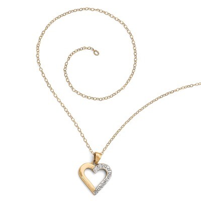 Mystique 18 Inch Heart Necklace Sterling Silver &amp; Gold-plated with Diamonds QDF102, MPN: QDF102, 19…