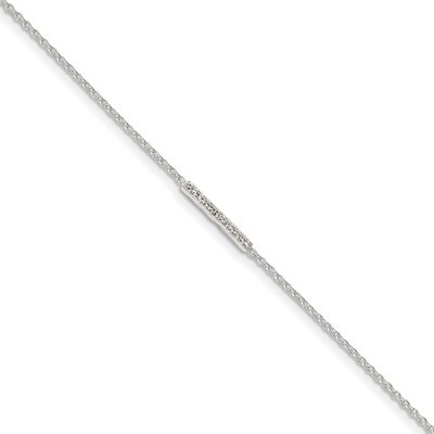 CZ Diamond Bar with 1 inch Extender Anklet Sterling Silver Polished QG4191-9, MPN: QG4191-9, 196904…