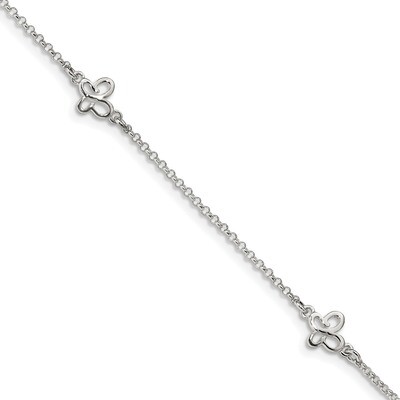 Butterfly with 1 inch Extender Anklet Sterling Silver Polished QG4201-9, MPN: QG4201-9, 886774103242