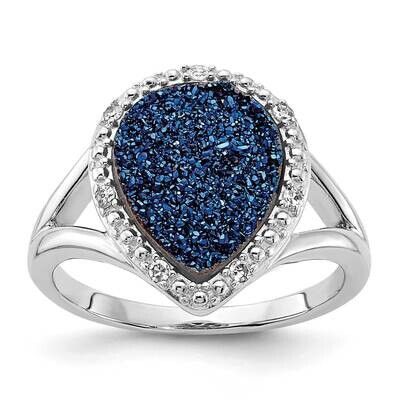 Sterling Silver Blue Druzy Quartz Ring RLS6468/D38015-SSAS4 Size 7