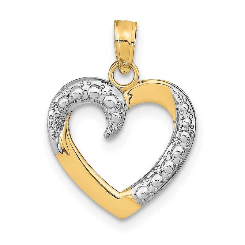 Textured Heart Pendant 14k Gold &amp; White Rhodium Polished K9678, MPN: K9678,