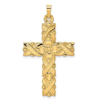 Textured Floral Solid Cross Pendant 14k Gold Polished XR1900, MPN: XR1900, 196904094679