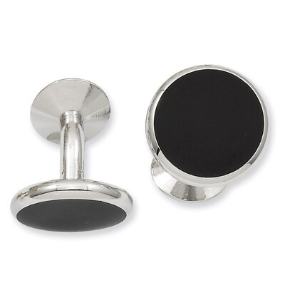 Kelly Waters Round Black Epoxy Cuff Links Rhodium-plated KW635, MPN: KW635,