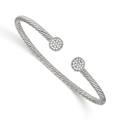Leslie&#39;s CZ Flexible Cuff Bangle Sterling Silver Rhodium-plated HB-QLF726, MPN: QLF726, 191101753091