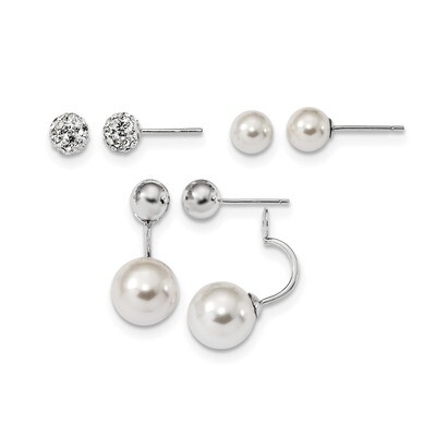 Set of 3 Mother of Pearl Crystal Front Back Earrings Sterling Silver Rhodium QE13839SET, MPN: QE138…