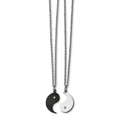 1/2 Black IP-plated Yin CZ Stone Stone &amp; 1/2 Yang Necklace Set Stainless Steel SRSET31-20 by Chisel…