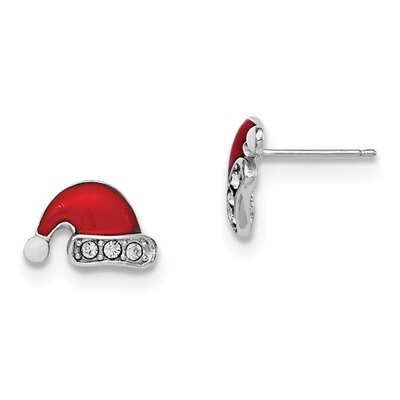 Enamel Swarovski Santa Hat Earrings Sterling Silver Rhodium-plated QGK147, MPN: QGK147, 191101111228