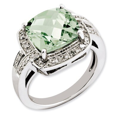 Green Quartz &amp; Diamond Ring Sterling Silver QR3316AG, MPN: QR3316AG, 883957677927
