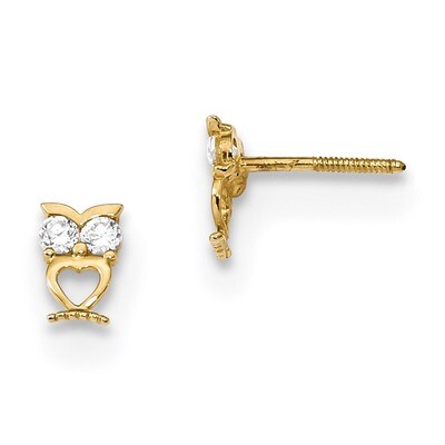 Madi K Owl with CZ Diamond Eyes Screwback Post Earrings 14k Gold SE2555, MPN: SE2555, 191101077999