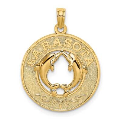 Sarasota Round Frame with Dolphins Charm 14k Gold K7502, MPN: K7502, 637218112616
