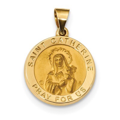 Satin Saint Catherine Hollow Medal Pendant 14k Gold Polished XR1682, MPN: XR1682, 883957923840