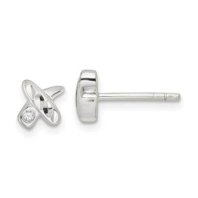 Diamond-Cut x CZ Diamond Post Earrings Sterling Silver Polished QE16188, MPN: QE16188, 196904169131