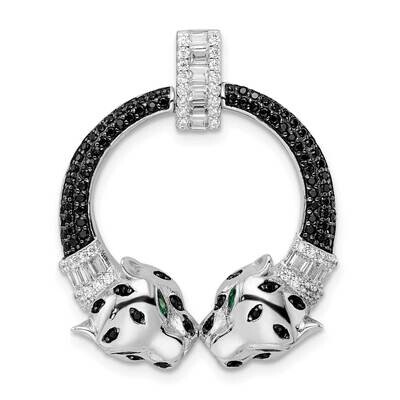 CZ Diamond Double Cheetah Head Pendant Sterling Silver Rhodium-Plated Polished QP5504, MPN: QP5504,