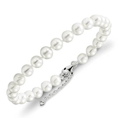 7-8mm Fwc Pearl &amp; Cz with 2 Inch Extension Anklet Sterling Silver Rhodium-plated QH5448-8.5, MPN: Q…