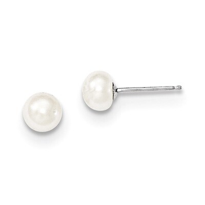 5-6mm White Button Cultured Pearl Stud Earrings 14k White Gold XW50BW, MPN: XW50BW, 191101435027