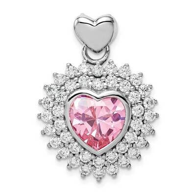 9mm Pink Heart CZ Diamond Pendant Sterling Silver Rhodium-plated QP5114, MPN: QP5114, 886774013572